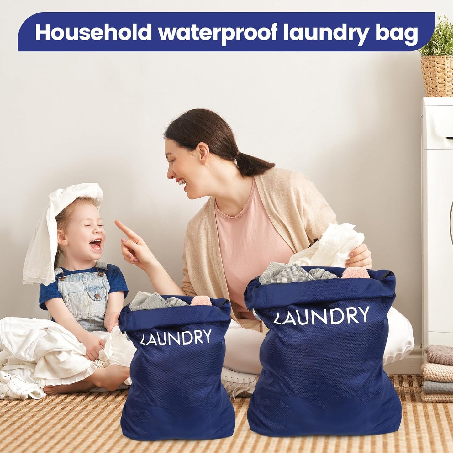 2 Large Laundry Bags, Travel Laundry Bags for Travelling Storage, Portable Waterproof Dirty Clothes Bags with Drawstring for Home Bathroom Camping Holiday Dormitory Travel Essentials(23x17", 21x13")