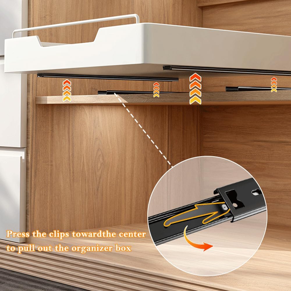 Pull Out Cabinet Organiser, Slide Out Drawer Storage Shelves for Kitchen Cupboard, Roll-Out Sliding Drawer Storage Tray, No Need Drill and Nailing (25CM)