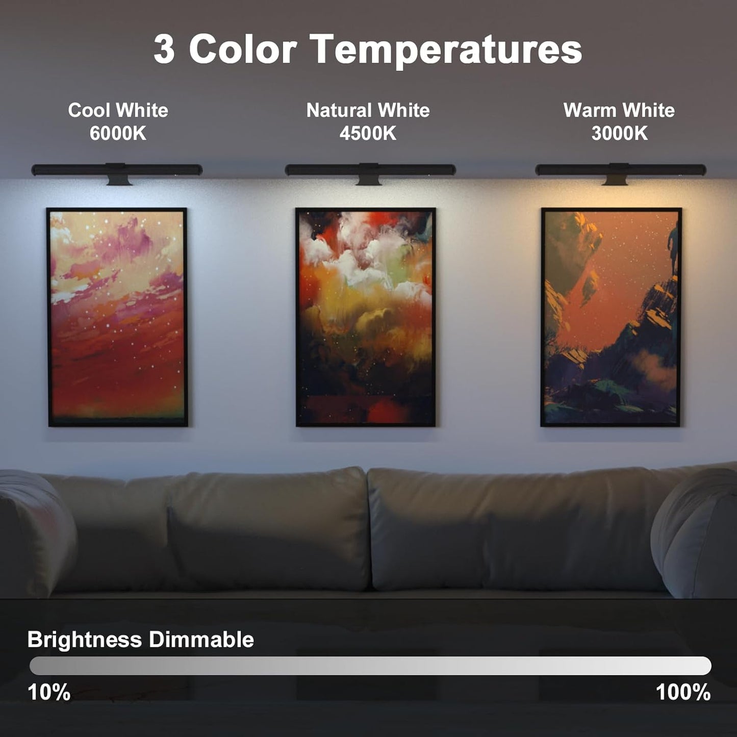 Picture Light with Remote, Wireless Battery Painting Light with 3 Lighting Colors, 4400mAh Rechargeable Art Light Display Lamp, Dimmable Timer Lamp for Artwork Gallery (Black)