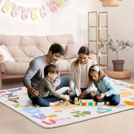 Baby Play Mat for Floor,180x150cm Large Baby Playmat,Soft Foam Floor Mat Washable Foldable for Tummy Time, Safe Non-Slip Backing for Newborn Toddler Kids Crawling,Alphabet Rainbow