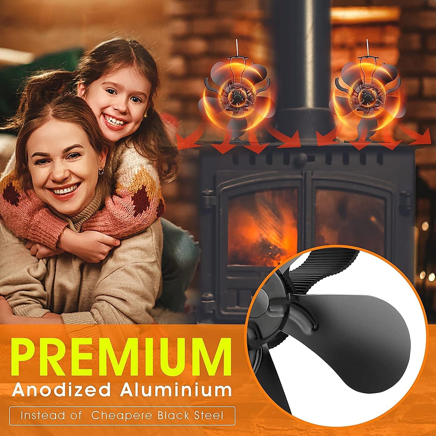 5 Blades Heat Powered Stove Fan, Wood Stove Fans for Stoves & Fireplaces Silent Heat Powered Fireplace Fan,No Electricity Required for Wood/Log Burner/Fireplace Efficient Heat