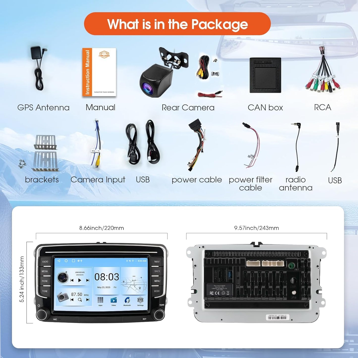Wireless CarPlay Android Auto Car Stereo for VW 2013-2021, 7'' HD Touchscreen, Bluetooth GPS Navigation, RDS Radio, AHD Rear Camera, Support Polo/Golf/Passat/Skoda