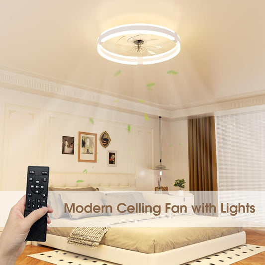 50cm Ceiling Fan with Lights & Remote, 3 Colours Ceiling Fans Lamp, 3600LM Dimmable LED, 6 Speeds & Timer Ultra-Quiet Modern Fan Light for Bedroom Living Room Kitchen (White)
