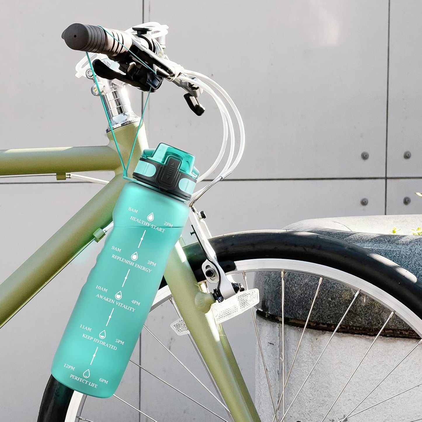 Sports Water Bottle 1 Litre, BPA Free Tritan Drinking Bottle with Time Marking and Removable Strainer for Gym, Outdoor, Bicycle,School & Office
