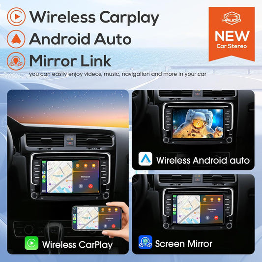 Wireless CarPlay Android Auto Car Stereo for VW 2013-2021, 7'' HD Touchscreen, Bluetooth GPS Navigation, RDS Radio, AHD Rear Camera, Support Polo/Golf/Passat/Skoda
