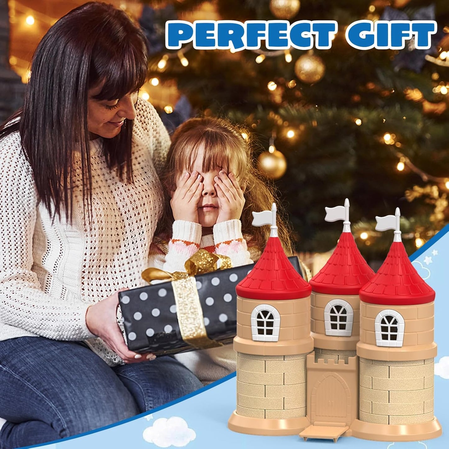 Play Sand Set, 1.7 lbs Moldable Sensory Sand, Building Molds, Brick Press and 3 Tools, Sensory Building Toys Birthday Gifts for Kids Boys and Girls Age 3+