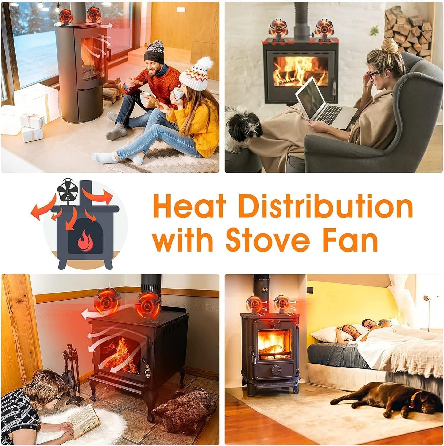 5 Blades Heat Powered Stove Fan, Wood Stove Fans for Stoves & Fireplaces Silent Heat Powered Fireplace Fan,No Electricity Required for Wood/Log Burner/Fireplace Efficient Heat