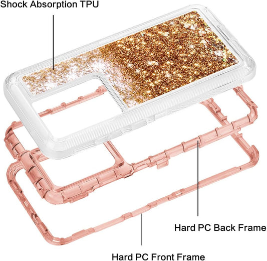 Coolden Case for Samsung S20 Ultra Case Glitter Heavy Duty Protective Case Floating Bling Sparkle Shiny Quicksand Liquid Shockproof Case Phone Case Cover for Samsung Galaxy S20 Ultra (Rose Gold)