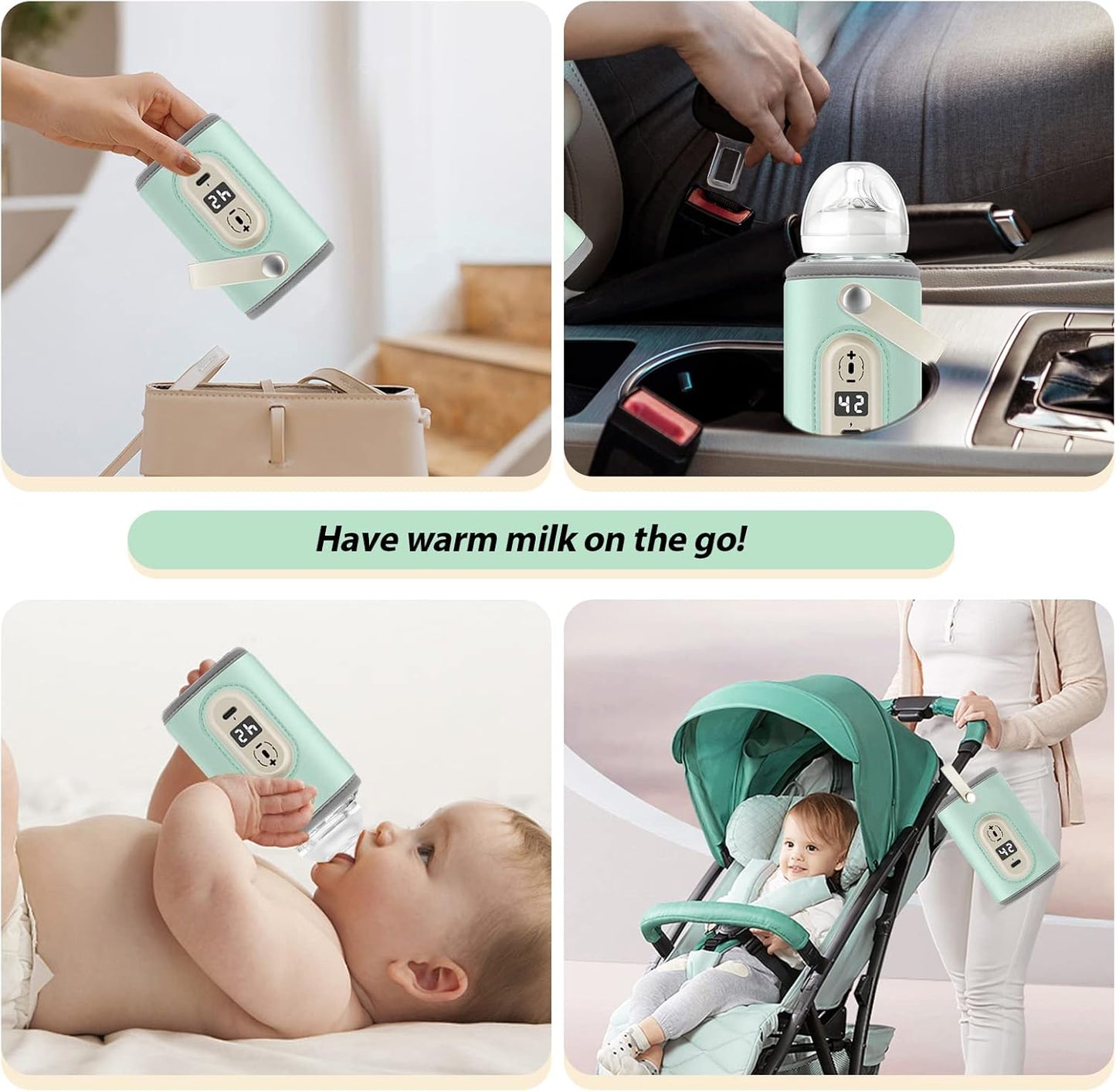 Cozytots Baby Bottle Warmer Bag USB Powered Heater Insulated Heating Bag Travel Cup Portable in Car Heaters Drink Warm Milk Thermostat Bag for Newborn