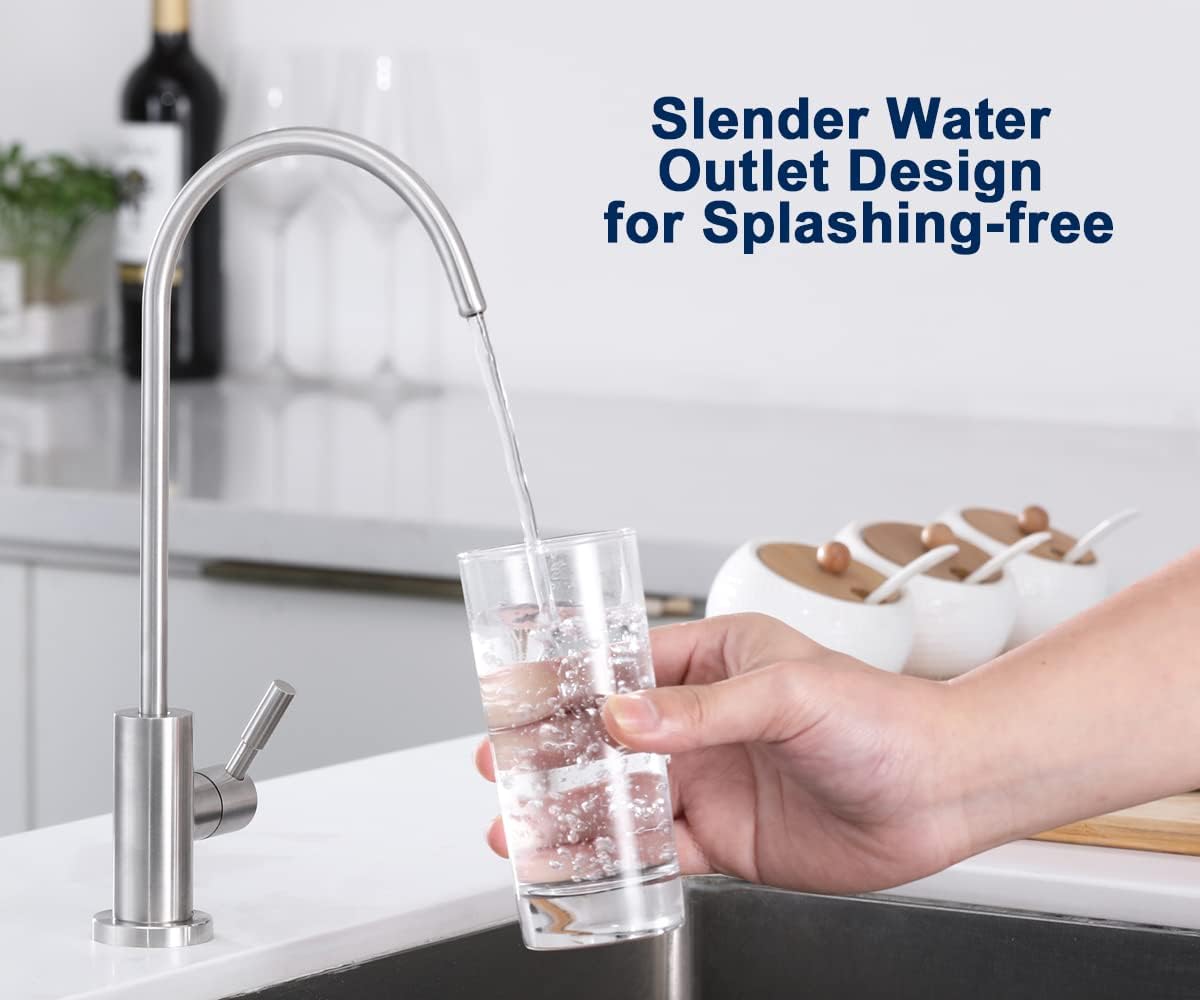 100% Lead-Free Kitchen Drinking Water Tap, Fits Most Reverse Osmosis and Water Filtration System for Kitchen Bar Sink in Non-Air Gap, SUS304 Stainless Steel Brushed Nickel Finish