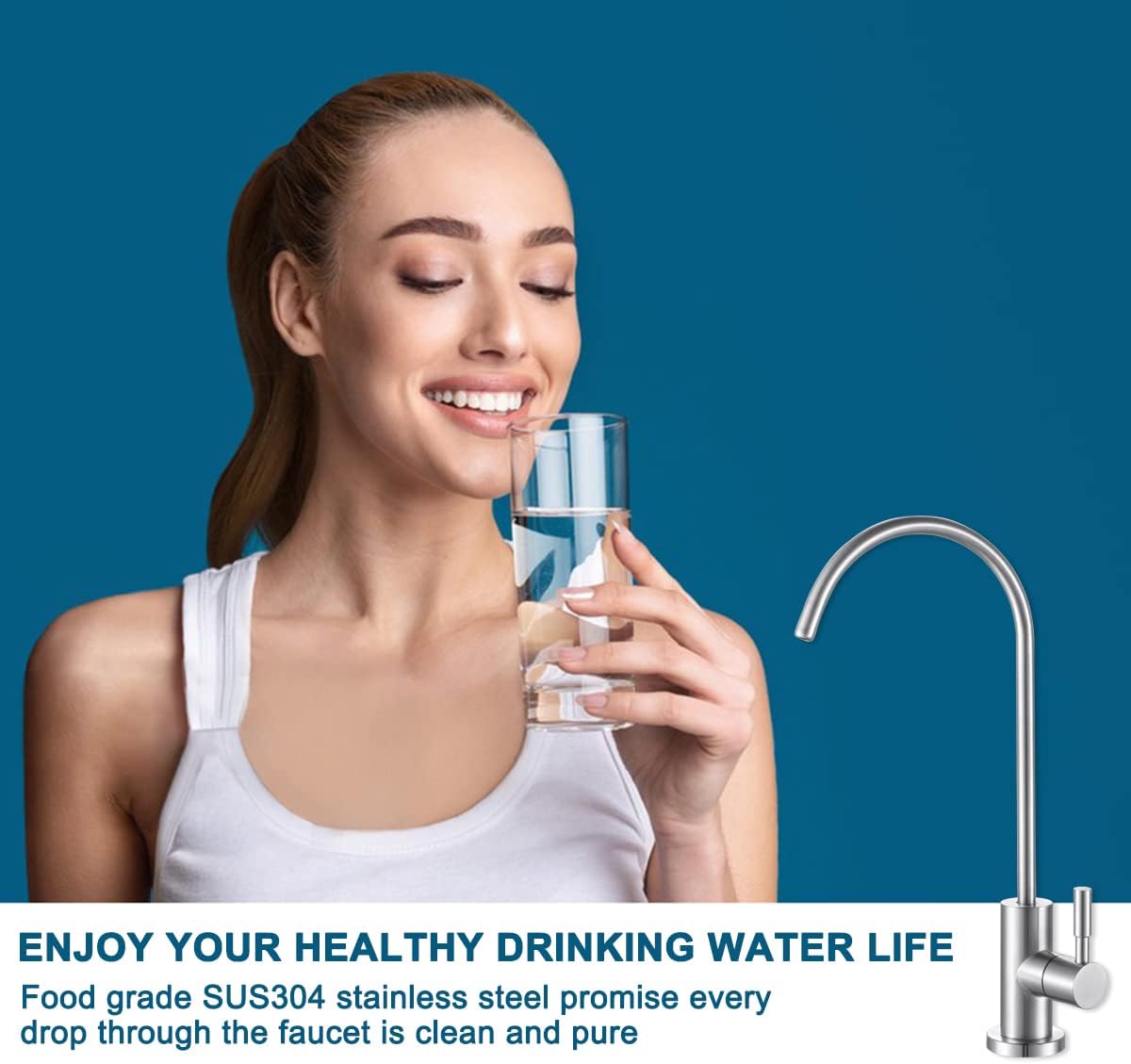100% Lead-Free Kitchen Drinking Water Tap, Fits Most Reverse Osmosis and Water Filtration System for Kitchen Bar Sink in Non-Air Gap, SUS304 Stainless Steel Brushed Nickel Finish