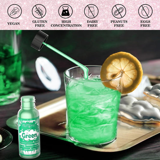Edible Glitter Paint - 40g Liquid Food Colouring Edible Glitter for Cakes, Food Grade Liquid Luster Dust Metallic Paint for Cake Decorating, Baking, Macaron, Candy, Cookie-Green