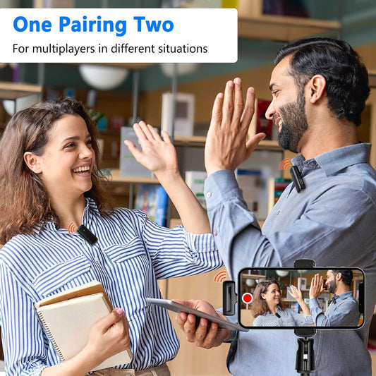 2 Pack Wireless Lavalier Microphone for iPhone iPad with Charging Case, 7H Professional Lapel Microphone Cordless Mini Mic,Clip on Microphone for Video Recording,Interview Podcast Vlog YouTube