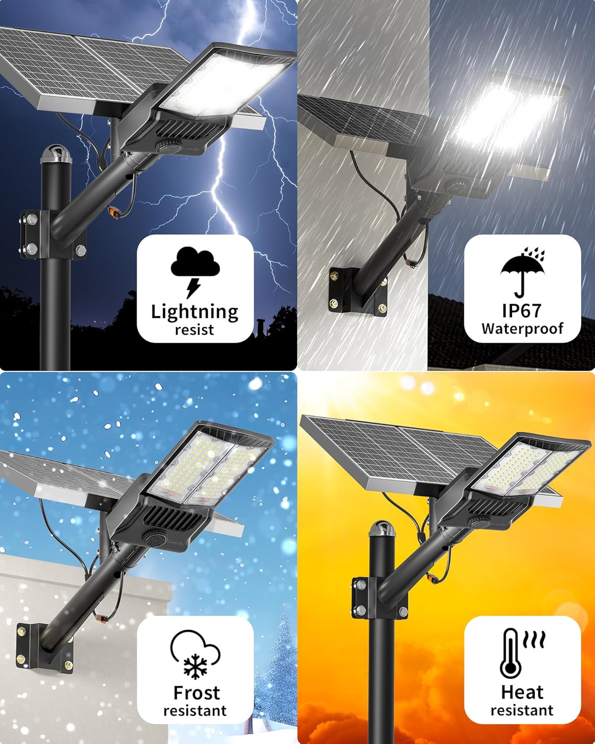 SL-10100W Solar Street Lights Outdoor,Commercial Parking Lot Light Dusk to Dawn IP67 Waterproof 6500K Security Flood Lights Lamp for Yard, Road, Basketball Courts