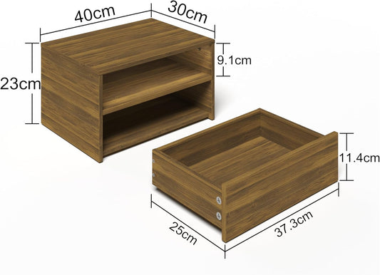 Floating Bedside Table, Wall Mounted Nightstand with Storage Drawer and Open Shelf Modern Wooden Bedside Table for Bedroom,Walnut Brown
