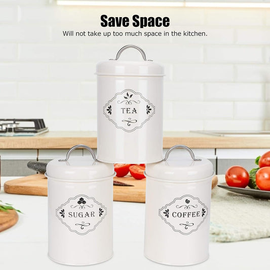 Kitchen Storage Jars Sealed Canisters Set for Tea Coffee Sugar Sealed Storage Container for Home Kitchen Organization Creamy White