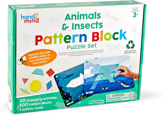 Learning Resources Animals & Insects Pattern Block Puzzle Set, Pattern Play, Shape Puzzle, Pattern Blocks Cards, maths Counters, Sorting Toy, Counting Toy, Preschool Activities, Ages 3+
