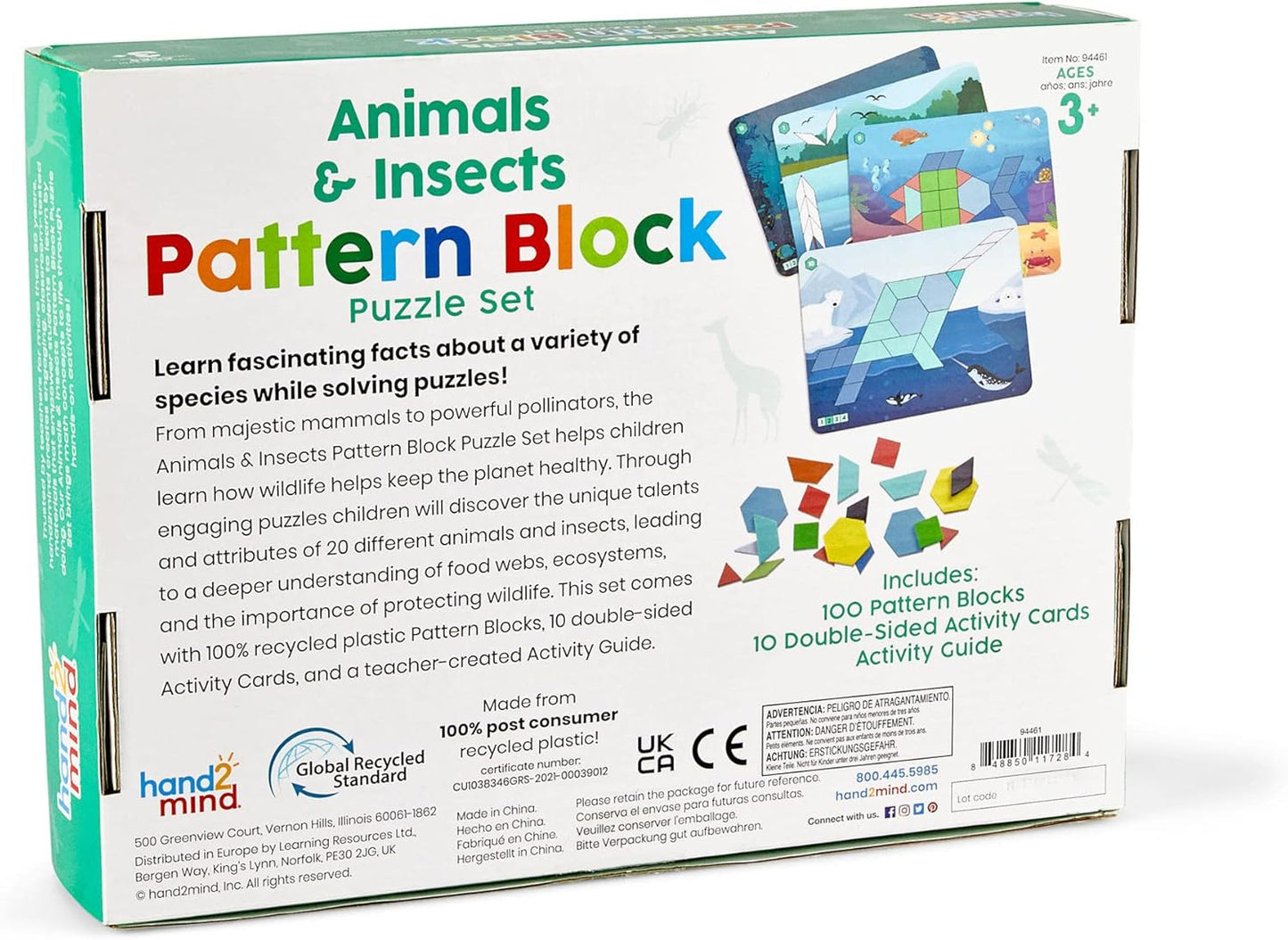 Learning Resources Animals & Insects Pattern Block Puzzle Set, Pattern Play, Shape Puzzle, Pattern Blocks Cards, maths Counters, Sorting Toy, Counting Toy, Preschool Activities, Ages 3+
