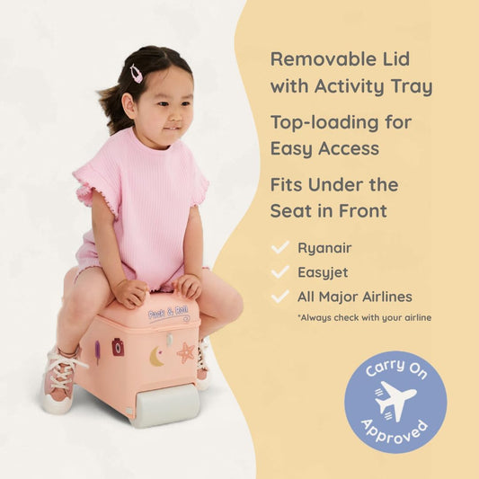 Little Rolla Kids Ride On Suitcase with Removable Activity Tray | Easy Access Top Loading Ride-On Children's Luggage | Carry-On Approved Kids Cabin Bag | Ages 2-7 | Lion