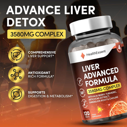 Liver Detox Advanced Formula – 3580mg Complex for Liver Cleanse & Repair, with Acai, Artichoke, Choline, Dandelion Root & Turmeric Powder, (4 Month Supply) – 120 Vegan Tablets