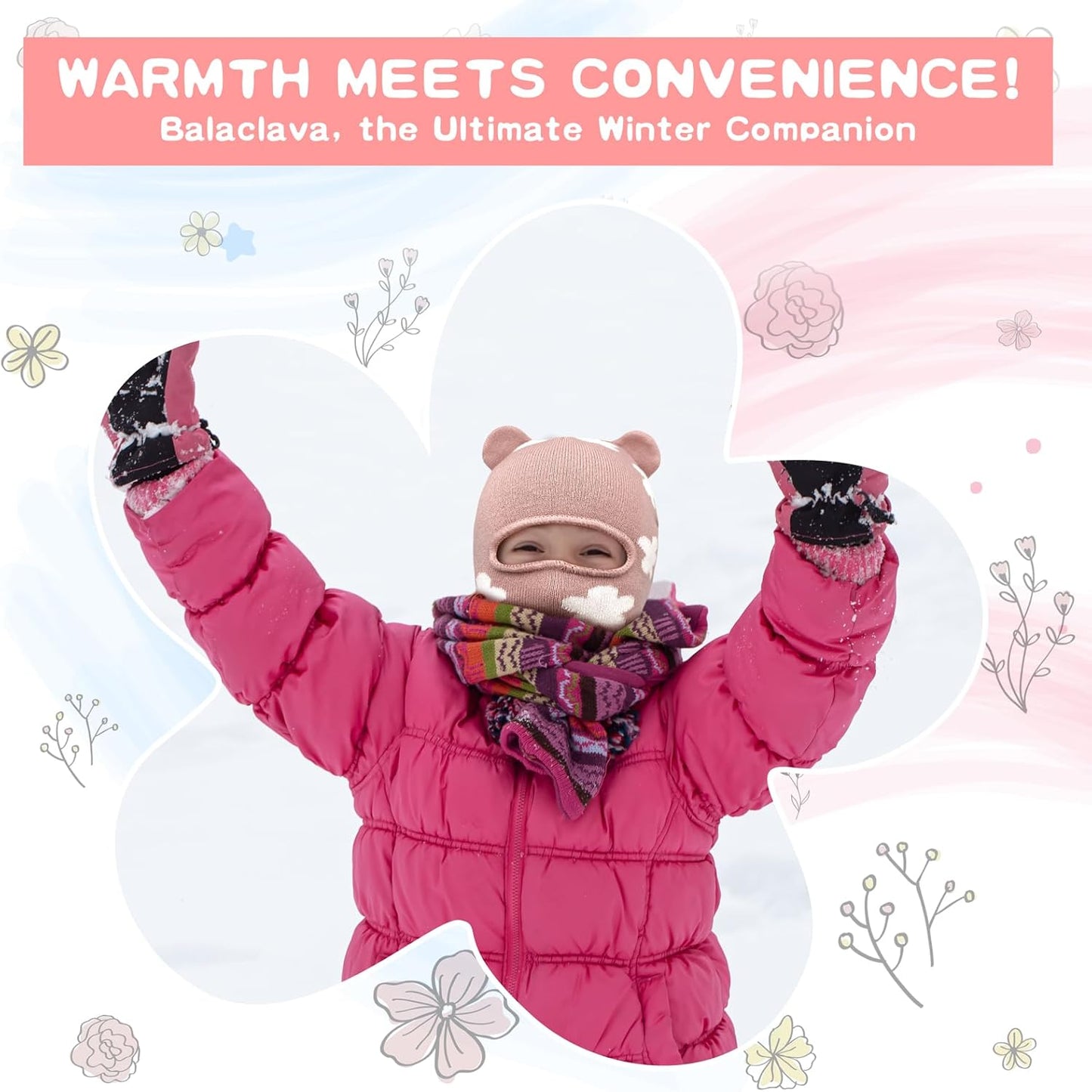 Wear Kids Balaclava, Winter Kids Hat Neck Warmer for Boys and Girls, Dual Layer Knit Ski Mask Balaclava Child Winter Hat