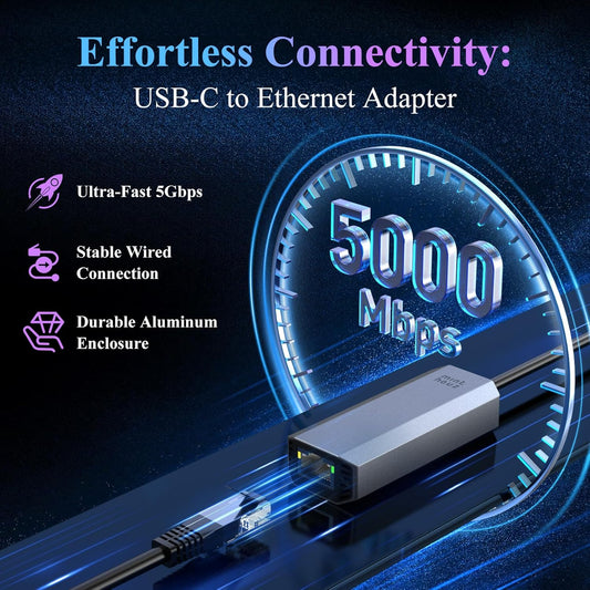 USB C to Ethernet Adapter,5G Wired Network Adapter,Aluminum RJ45 LAN Network Plug for Dell/HP/Mac,Thunderbolt 4/3 Ethernet to USB C with 10G Spec Dongle for NAS Windows, Mac, Linux (NWU341G)