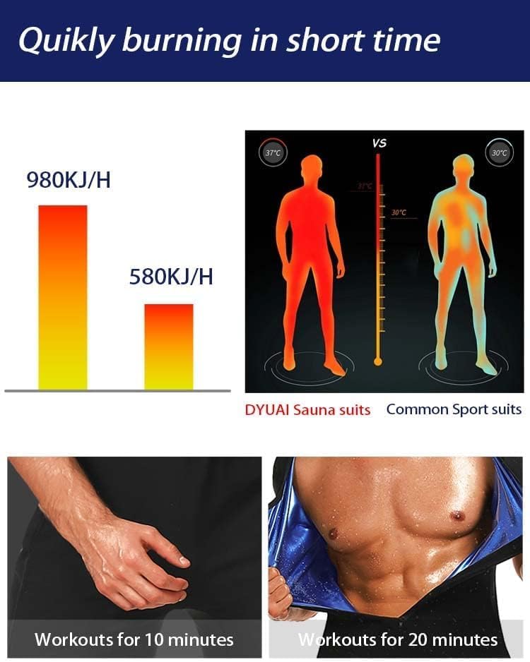 SIZE MEDIUM Sauna Suits for Men Sauna Sweat Shirt Heat Trapping Vest Full Body Shaper Workout Top with Shorts Exercise Fitness Heat Trapping Sweat Waist Trainer
