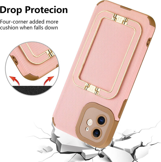 Vunake for iPhone 12 Case iPhone 12 Pro Case with Kickstand Luxury Metal Foldable Stand Case for Girls Shockproof Soft TPU Bumper Case Anti-Scratch Protective Case Cover for iPhone 12/12 Pro-Pink