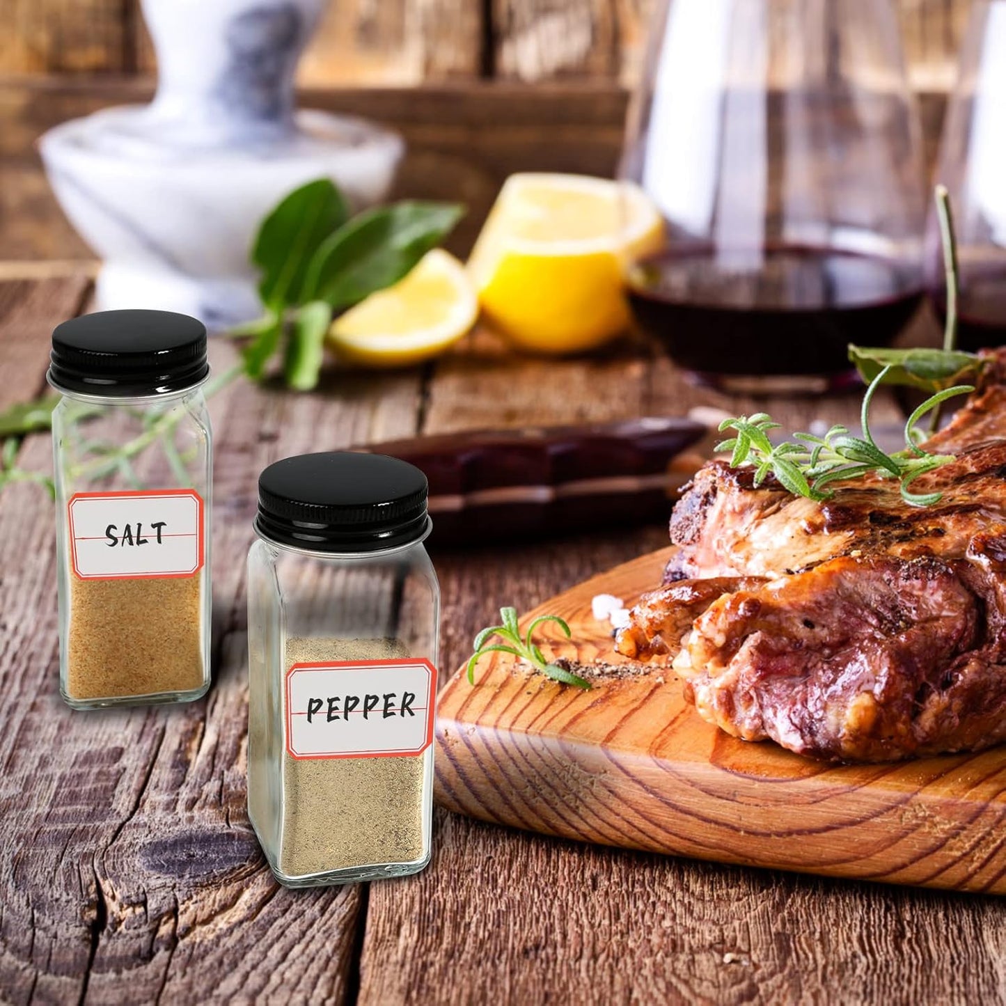 12 Pcs Glass Spice Jars - 120ml Square Spice Containers with Lids and Labels - Shaker Lids and Airtight Metal Caps - Silicone Collapsible Funnel Included