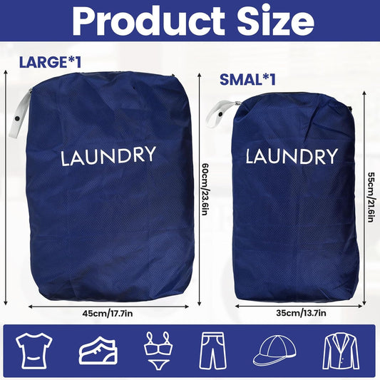 2 Large Laundry Bags, Travel Laundry Bags for Travelling Storage, Portable Waterproof Dirty Clothes Bags with Drawstring for Home Bathroom Camping Holiday Dormitory Travel Essentials(23x17", 21x13")