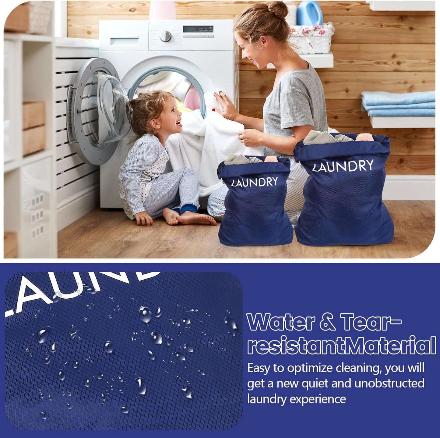 2 Large Laundry Bags, Travel Laundry Bags for Travelling Storage, Portable Waterproof Dirty Clothes Bags with Drawstring for Home Bathroom Camping Holiday Dormitory Travel Essentials(23x17", 21x13")