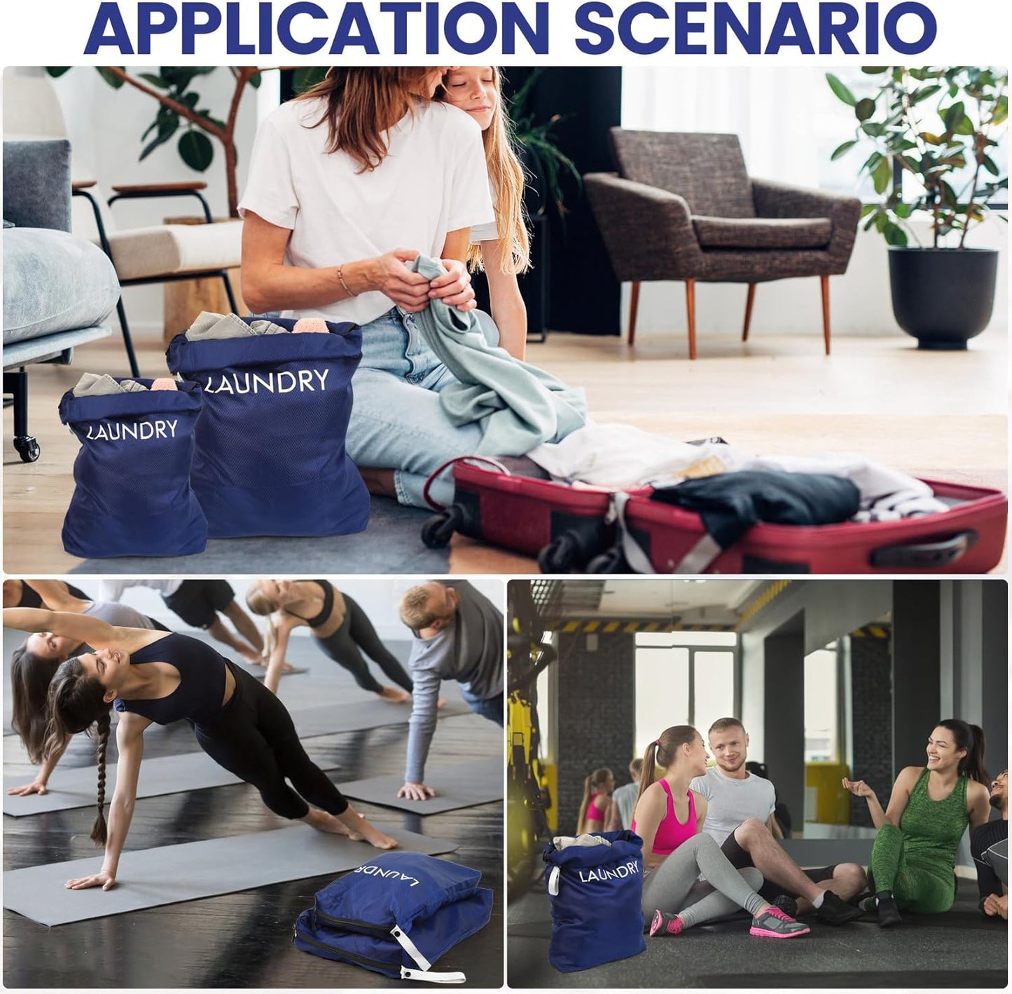 2 Large Laundry Bags, Travel Laundry Bags for Travelling Storage, Portable Waterproof Dirty Clothes Bags with Drawstring for Home Bathroom Camping Holiday Dormitory Travel Essentials(23x17", 21x13")