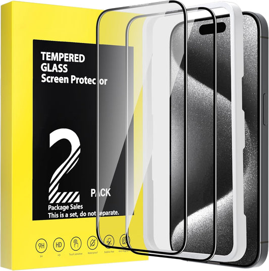 2 Pack Screen Protector for iPhone 15 Pro Max 6.7 inch, Tempered Glass Film 9H Mobile Phone Screen Protectors Anti-Scratch Anti-Shatter Anti-Impact Bubble Free