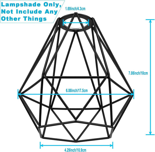 3 Pack Lighting Metal Cage Lampshades, Black Diamond Shape for Pendant Light Cord Kit Vintage Lamp Holders Hanging Lighting Fixture Replacement Shades, Farmhouse Bedroom Dining Room DIY Decoration