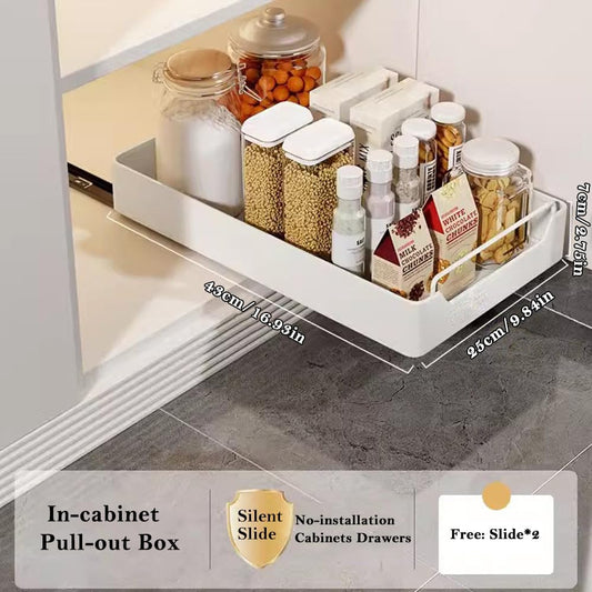 Pull Out Cabinet Organiser, Slide Out Drawer Storage Shelves for Kitchen Cupboard, Roll-Out Sliding Drawer Storage Tray, No Need Drill and Nailing (25CM)