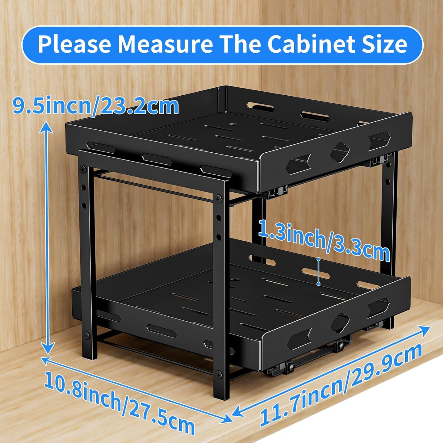 Spice Rack Organizer for Cabinet, Pull Out Spice Rack 2 Tier, Adjustable Height, Heavy Duty Sliding Spice Rack Fits Spices, Sauces, Canned Food, W11.7*D10.8*H9.2 Inch