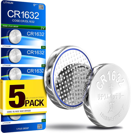 5Plus CR1632 3V Lithium Batteries (5 Pack) – DL1632 LM1632 Compatible, Long-Lasting Coin Cell for Watches, Remotes, Toys & More