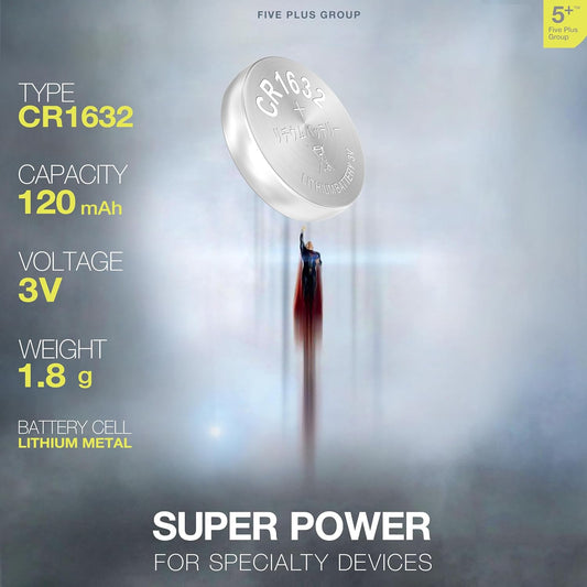 5Plus CR1632 3V Lithium Batteries (5 Pack) – DL1632 LM1632 Compatible, Long-Lasting Coin Cell for Watches, Remotes, Toys & More