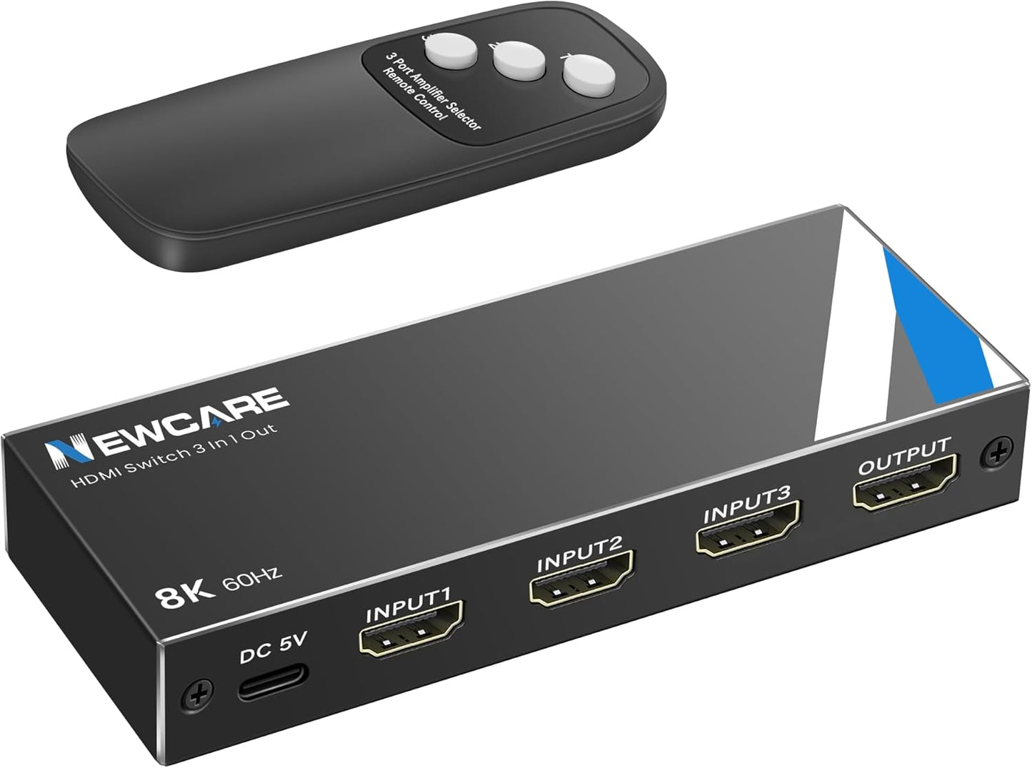 8K HDMI 2.1 Switch 3 in 1 Out With Remote - 8K@60Hz 4K@120Hz Support 48Gbps, Dolby Vision/Atmos, HDR 10+, VRR, ALLM - 3 Port Switcher Compatible With PS5, Xbox X, Apple TV