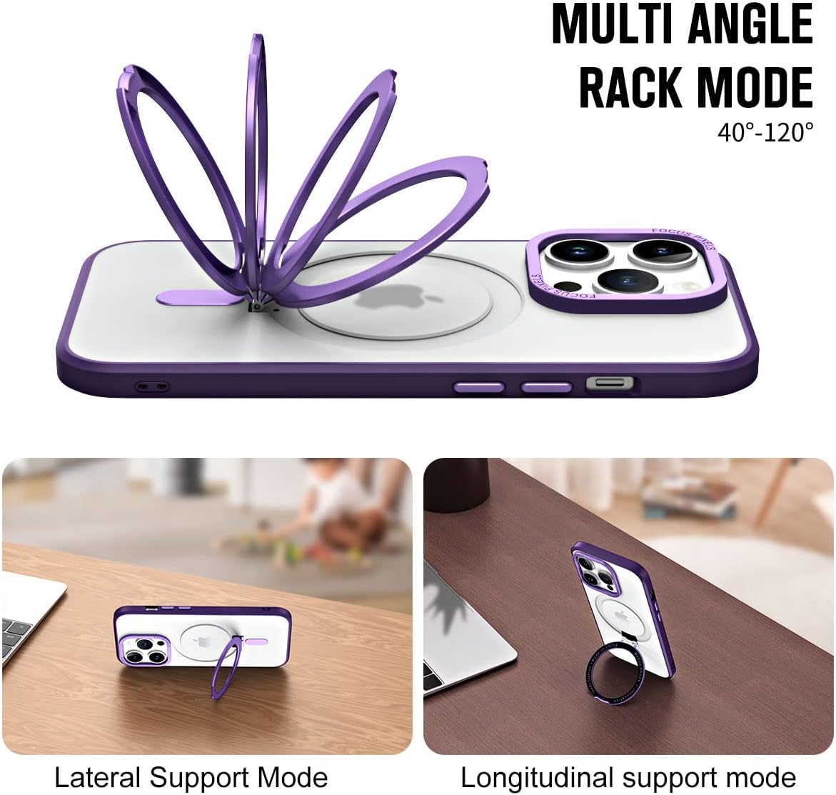 iPhone 14 Pro Max Phone Case for Women, Embedded Kickstand Cover with Magnetic Wirless Charging