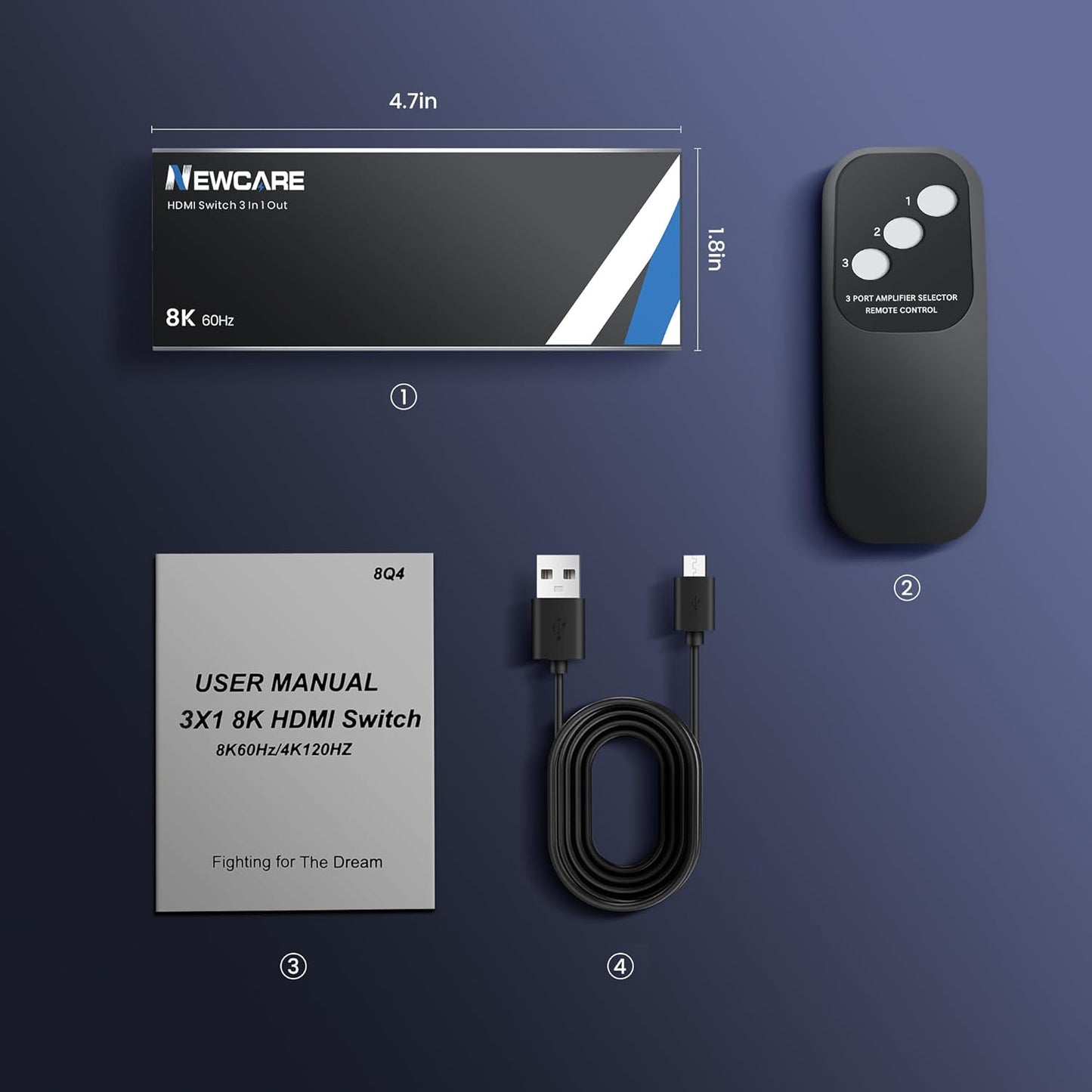 8K HDMI 2.1 Switch 3 in 1 Out With Remote - 8K@60Hz 4K@120Hz Support 48Gbps, Dolby Vision/Atmos, HDR 10+, VRR, ALLM - 3 Port Switcher Compatible With PS5, Xbox X, Apple TV