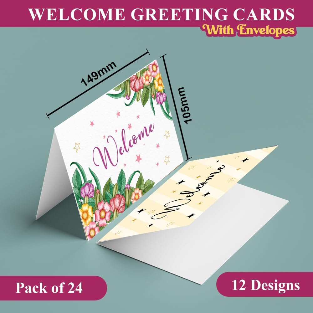 Pack of 24 Welcome Cards (149 x 105 mm) Blank Greeting Cards with Envelopes Welcome Cards for Guests for birthday new home and wedding
