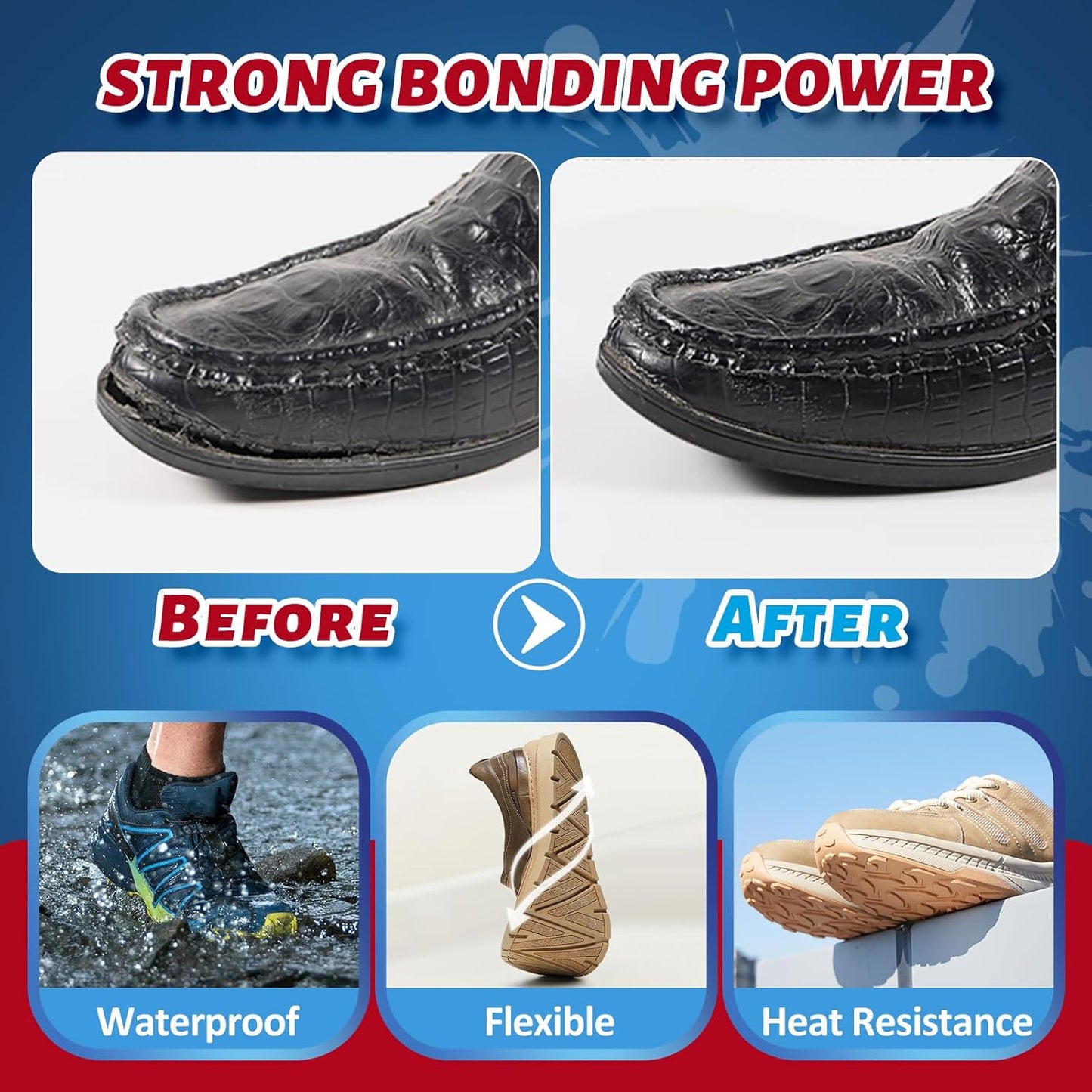 35g Shoe Glue, Instant Shoe Glue Sole Repair, Clear Strong Adhesive for Sneakers, Boots, Leather, Heels and More, with Sanding Stick, Elastic Bands & Precision Droppers, Waterproof - 1 Pack