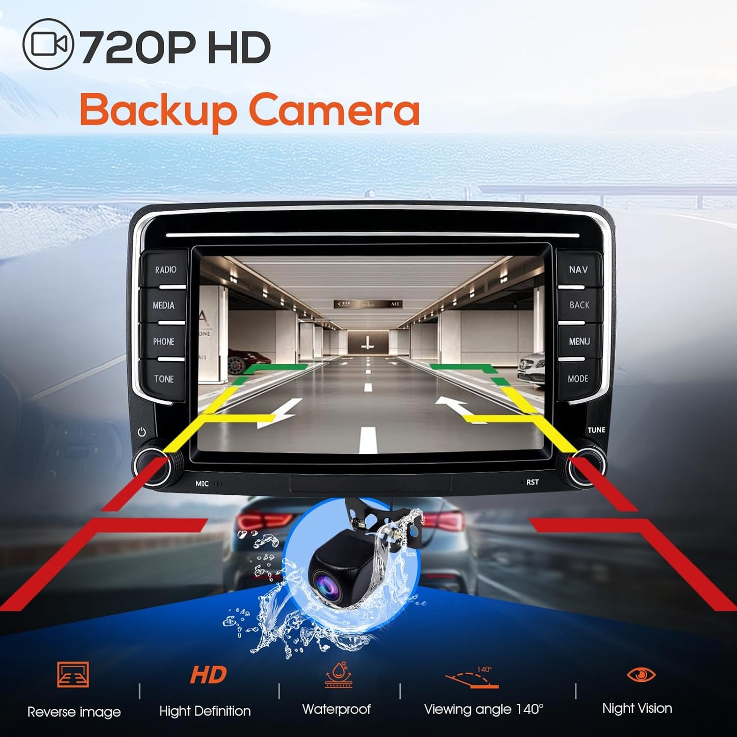 Wireless CarPlay Android Auto Car Stereo for VW 2013-2021, 7'' HD Touchscreen, Bluetooth GPS Navigation, RDS Radio, AHD Rear Camera, Support Polo/Golf/Passat/Skoda