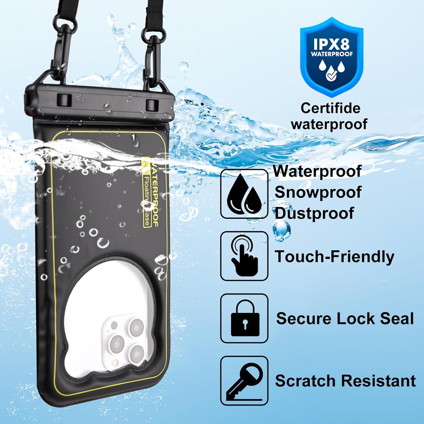 Waterproof Phone Pouch Floating IPX8 Waterproof Phone Case Dry Bag for Swimming,Underwater Phone Case Protector for iPhone 16 15 14 13 12 11 Pro Max XS Samsung S24 S23 Huawei P60 Mate 60 up to 6.8"