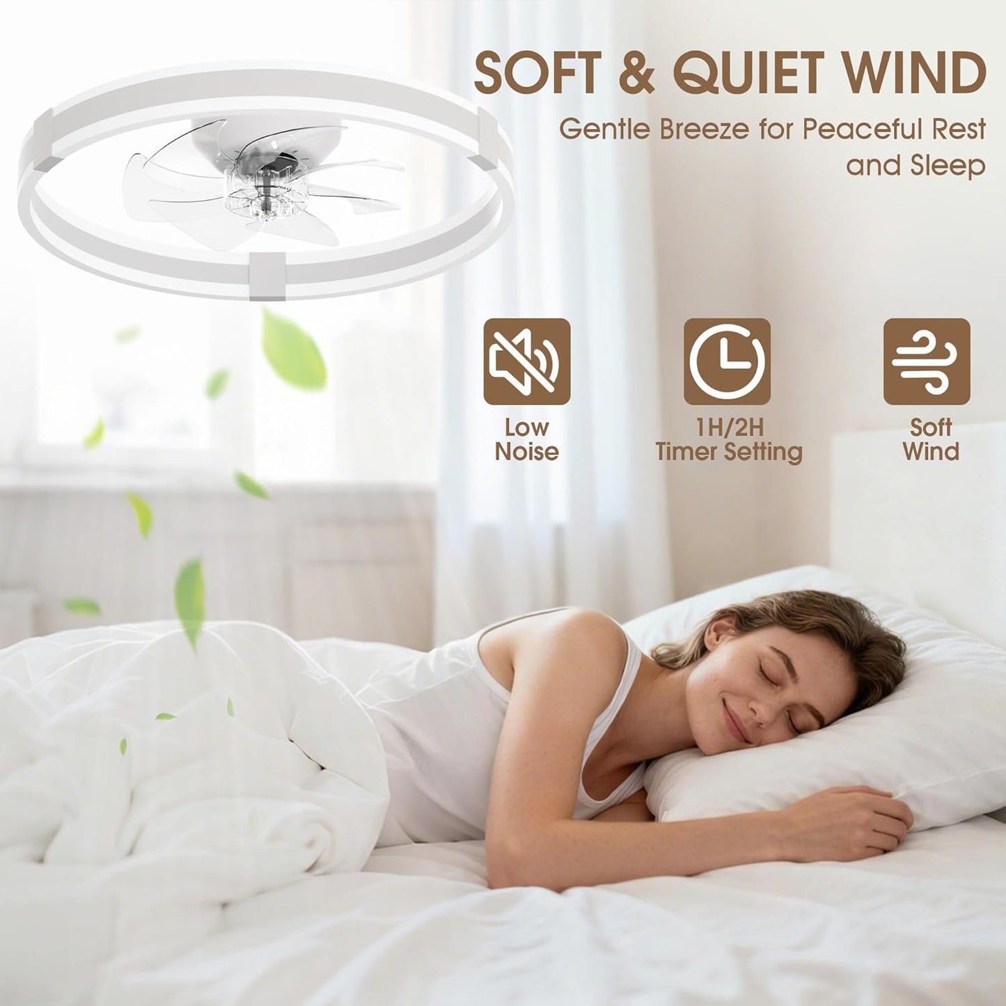 50cm Ceiling Fan with Lights & Remote, 3 Colours Ceiling Fans Lamp, 3600LM Dimmable LED, 6 Speeds & Timer Ultra-Quiet Modern Fan Light for Bedroom Living Room Kitchen (White)