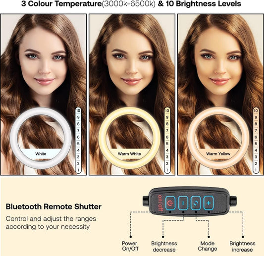 10.2” Ring Light, USB Powered Dimmable LED Circle Selfie Ring Light with Tripod Stand & Phone Holder, Remote, 3 Modes, 10 Brightness for YouTube TikTok Makeup Photography Video Live Streaming