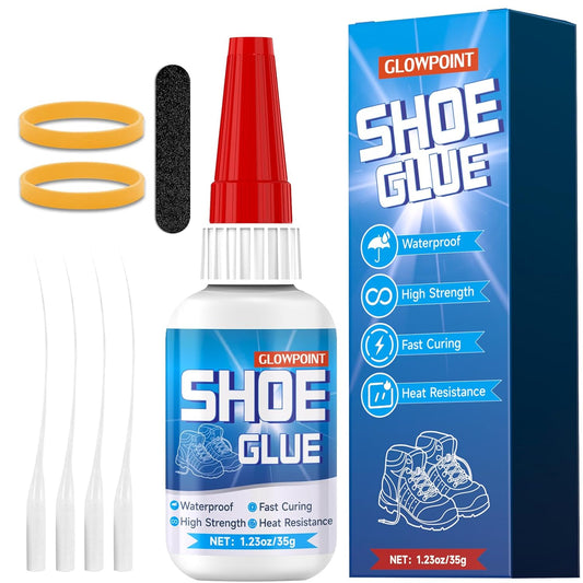 35g Shoe Glue, Instant Shoe Glue Sole Repair, Clear Strong Adhesive for Sneakers, Boots, Leather, Heels and More, with Sanding Stick, Elastic Bands & Precision Droppers, Waterproof - 1 Pack