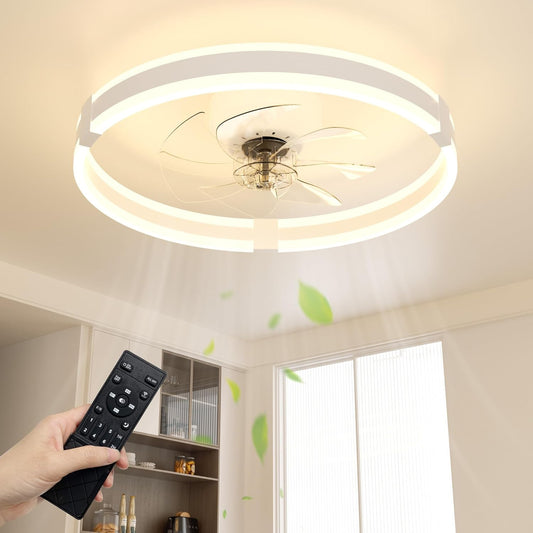 50cm Ceiling Fan with Lights & Remote, 3 Colours Ceiling Fans Lamp, 3600LM Dimmable LED, 6 Speeds & Timer Ultra-Quiet Modern Fan Light for Bedroom Living Room Kitchen (White)