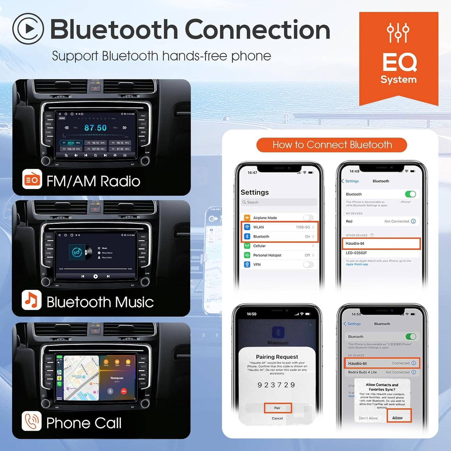 Wireless CarPlay Android Auto Car Stereo for VW 2013-2021, 7'' HD Touchscreen, Bluetooth GPS Navigation, RDS Radio, AHD Rear Camera, Support Polo/Golf/Passat/Skoda
